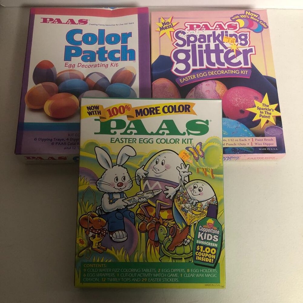 Vintage PAAS Egg Color Set of 3 Original Glitter Patch Made in USA Easter Kit